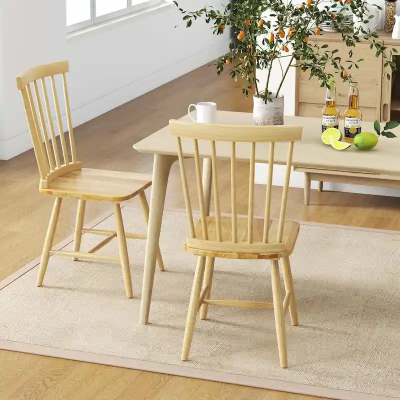 Lot de 2 chaises de salle à manger Windsor sans accoudoirs à dossier à barreaux en bois noir/naturel