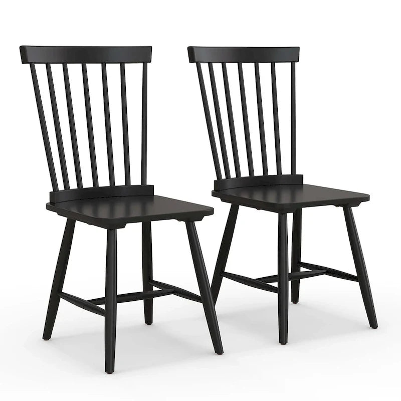 Lot de 2 chaises de salle à manger Windsor sans accoudoirs à dossier à barreaux en bois noir/naturel