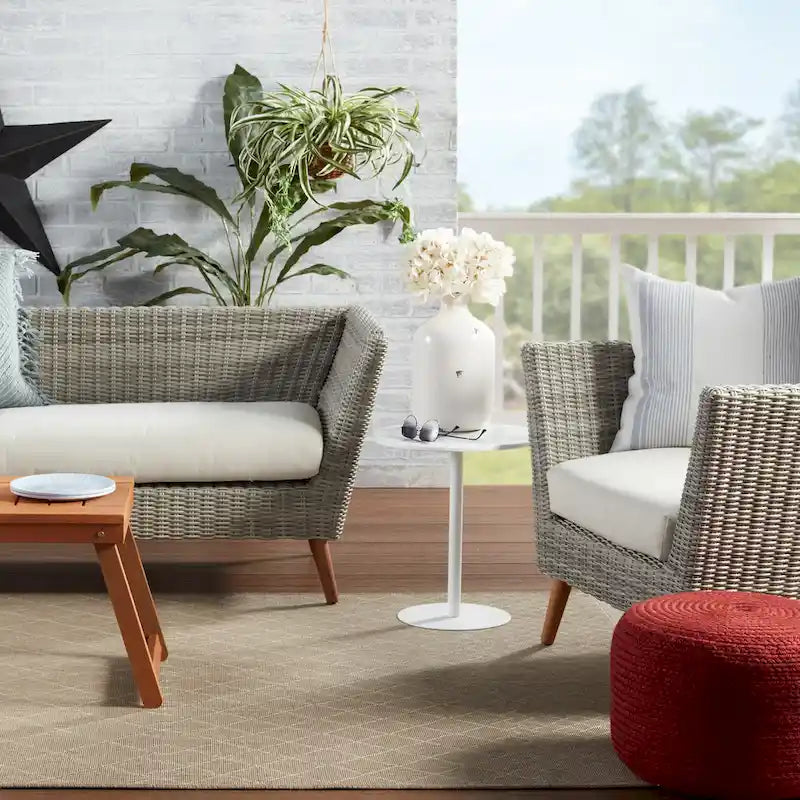 Pouf/Repose-pieds rond en polyester Saba Solar par Jaipur Living, pour intérieur/extérieur - 18X18X12
