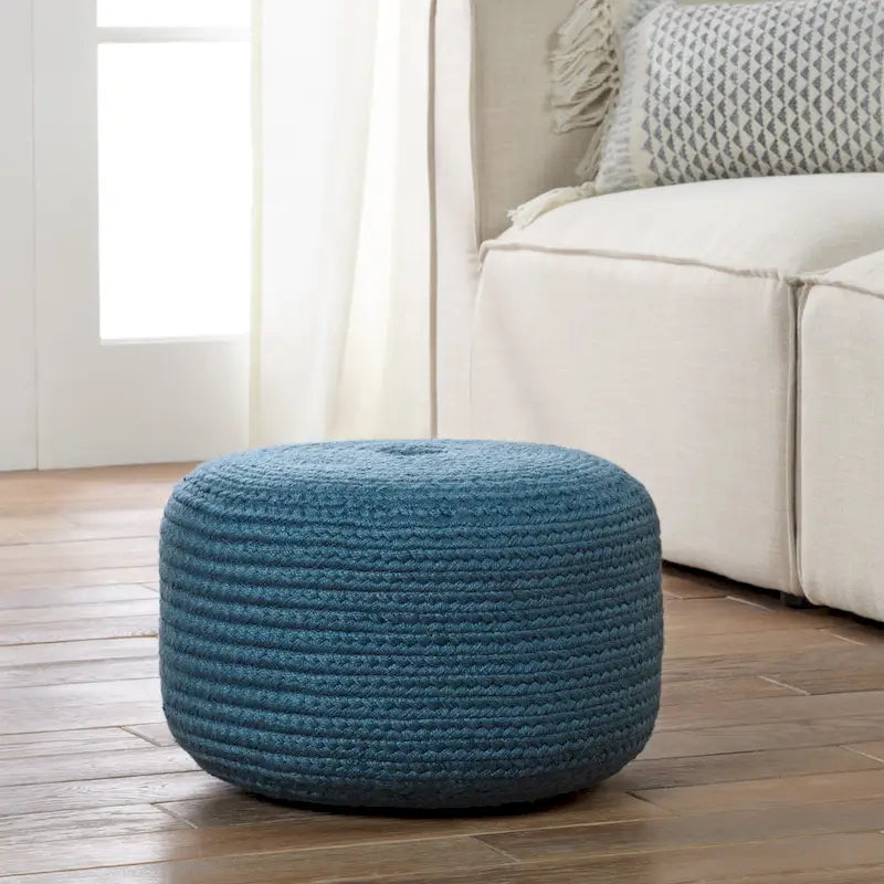 Pouf/Repose-pieds rond en polyester Saba Solar par Jaipur Living, pour intérieur/extérieur - 18X18X12
