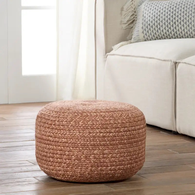 Pouf/Repose-pieds rond en polyester Saba Solar par Jaipur Living, pour intérieur/extérieur - 18X18X12