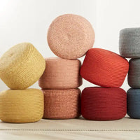 Pouf/Repose-pieds rond en polyester Saba Solar par Jaipur Living, pour intérieur/extérieur - 18X18X12