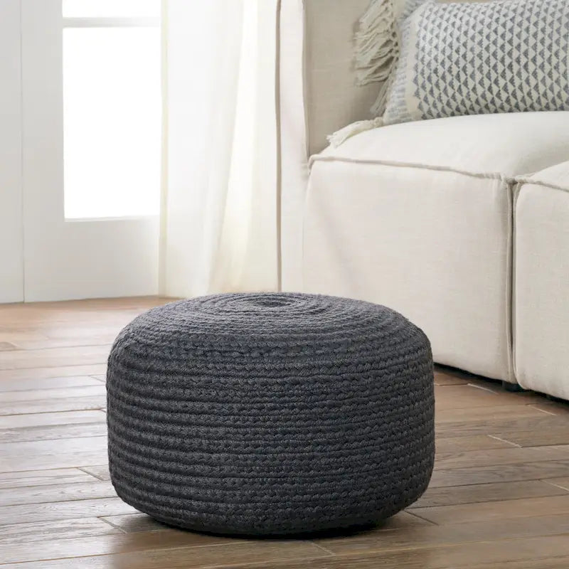 Pouf/Repose-pieds rond en polyester Saba Solar par Jaipur Living, pour intérieur/extérieur - 18X18X12