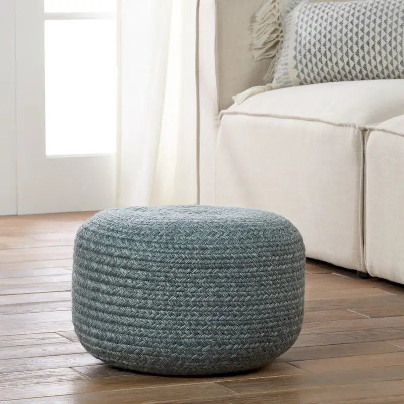 Pouf/Repose-pieds rond en polyester Saba Solar par Jaipur Living, pour intérieur/extérieur - 18X18X12