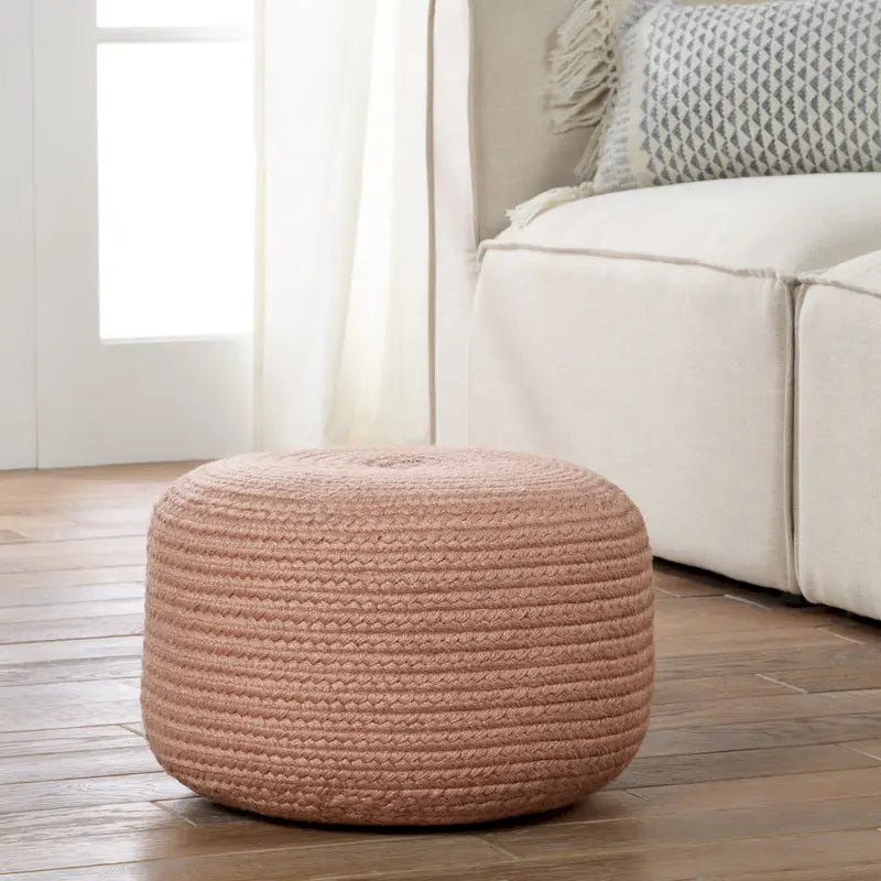 Pouf/Repose-pieds rond en polyester Saba Solar par Jaipur Living, pour intérieur/extérieur - 18X18X12