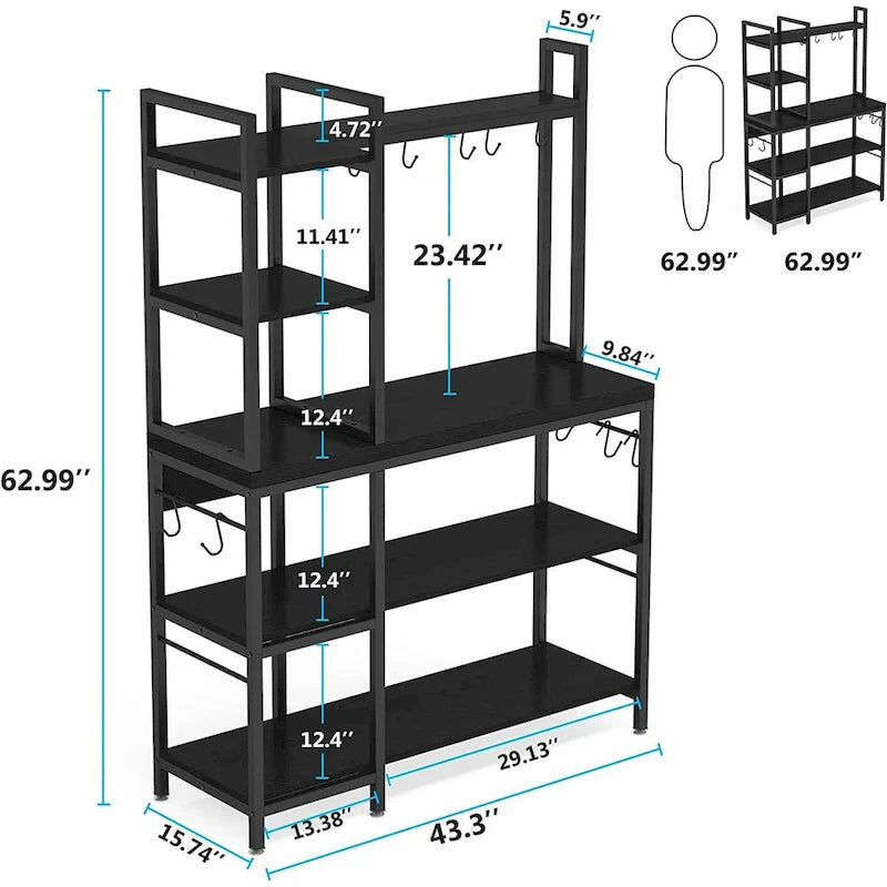 Étagère de boulanger à 5 niveaux, étagère de rangement utilitaire avec armoire de rangement pour la cuisine, support pour four à micro-ondes