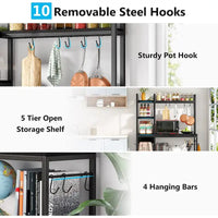 Étagère de boulanger à 5 niveaux, étagère de rangement utilitaire avec armoire de rangement pour la cuisine, support pour four à micro-ondes