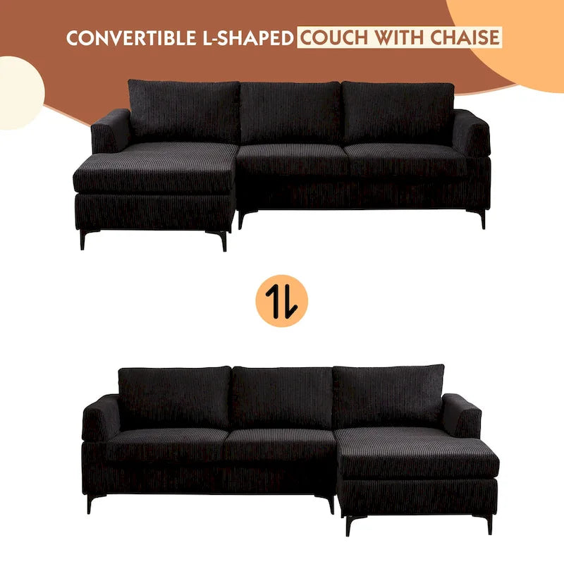 Canapé Méridienne Réversible de Salon Forme L en Tissu Polyester HOOOWOOO