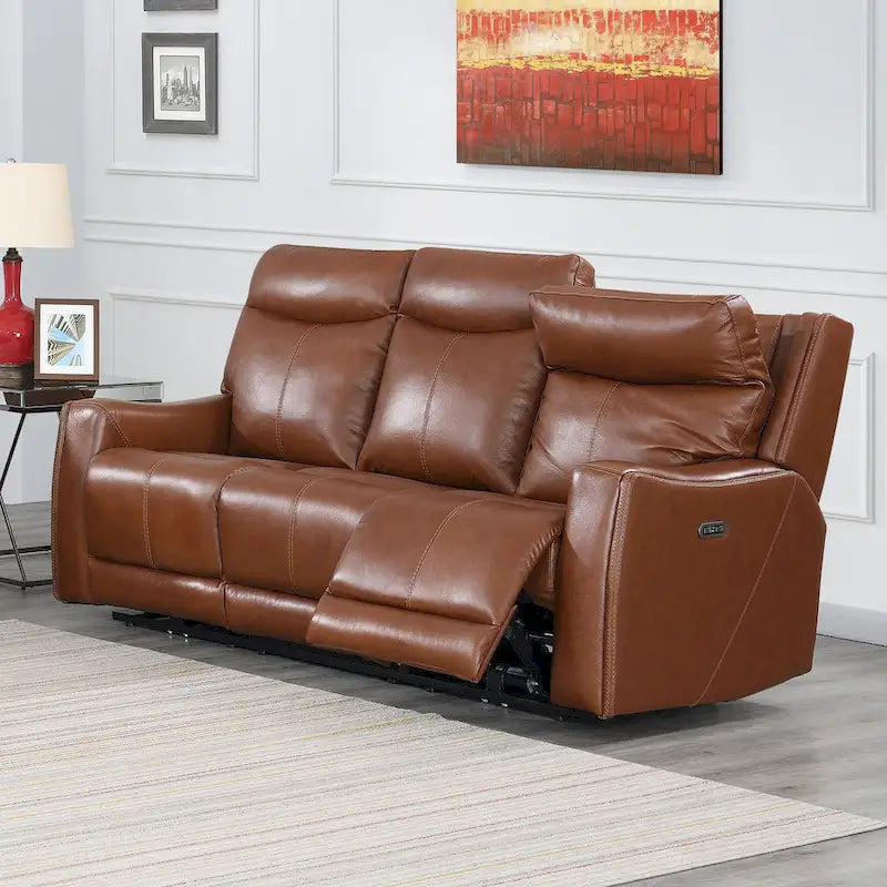 Canapé inclinable en cuir pleine fleur Steve Silver Newport Power