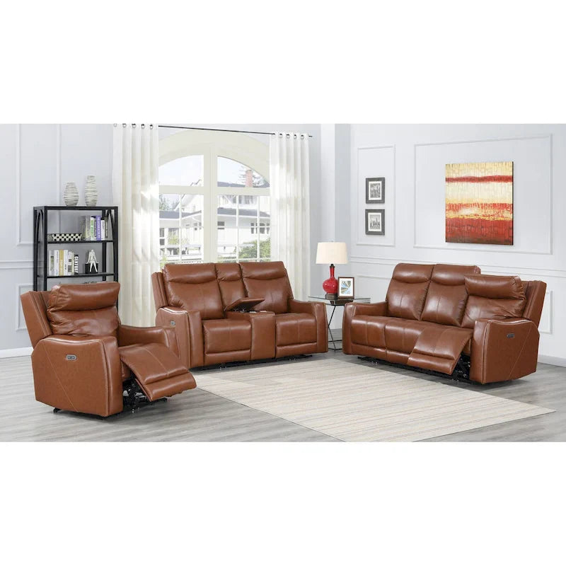 Canapé inclinable en cuir pleine fleur Steve Silver Newport Power