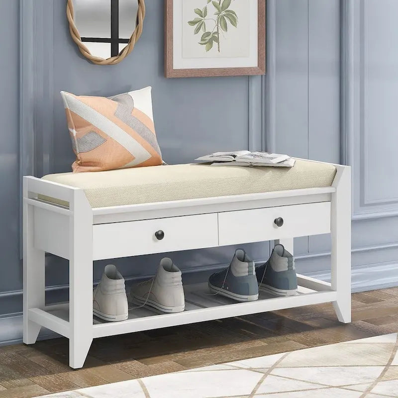 Banc de rangement capitonné polyvalent de style moderne avec porte-chaussures et tiroirs
