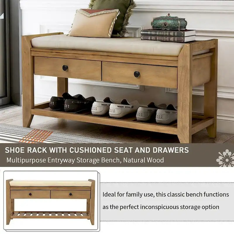 Banc de rangement capitonné polyvalent de style moderne avec porte-chaussures et tiroirs