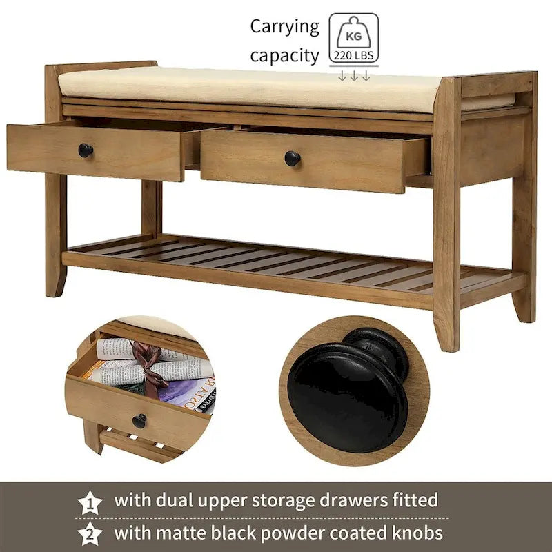 Banc de rangement capitonné polyvalent de style moderne avec porte-chaussures et tiroirs
