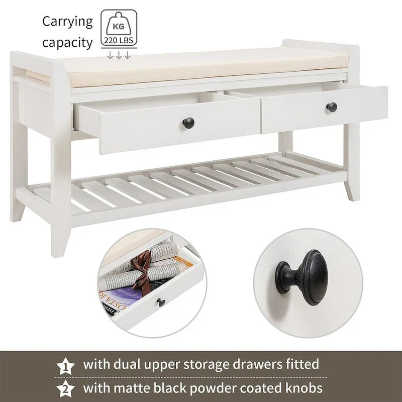 Banc de rangement capitonné polyvalent de style moderne avec porte-chaussures et tiroirs