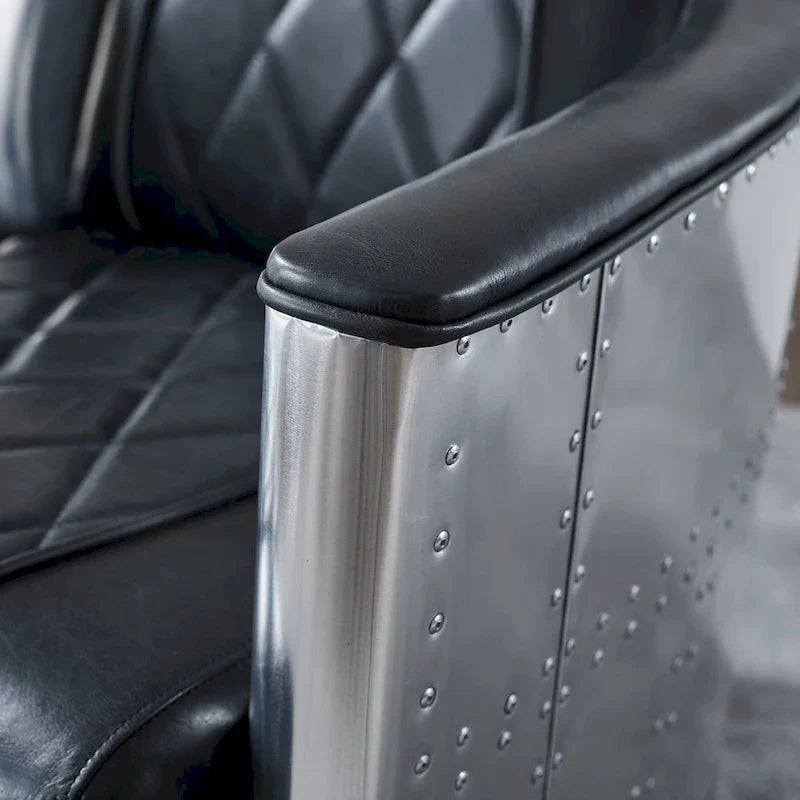 Fauteuil d'appoint Art Leon Industriel Rétro en Cuir pleine fleur et Aluminium