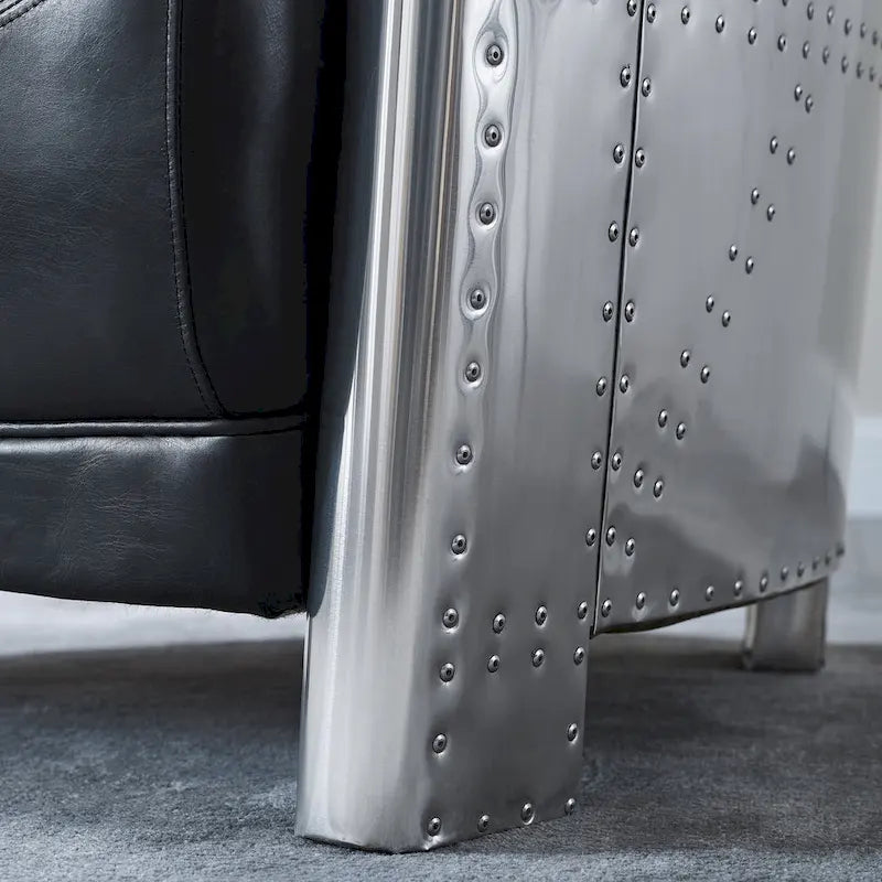 Fauteuil d'appoint Art Leon Industriel Rétro en Cuir pleine fleur et Aluminium
