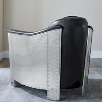Fauteuil d'appoint Art Leon Industriel Rétro en Cuir pleine fleur et Aluminium