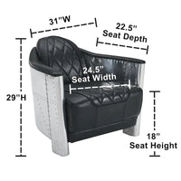 Fauteuil d'appoint Art Leon Industriel Rétro en Cuir pleine fleur et Aluminium