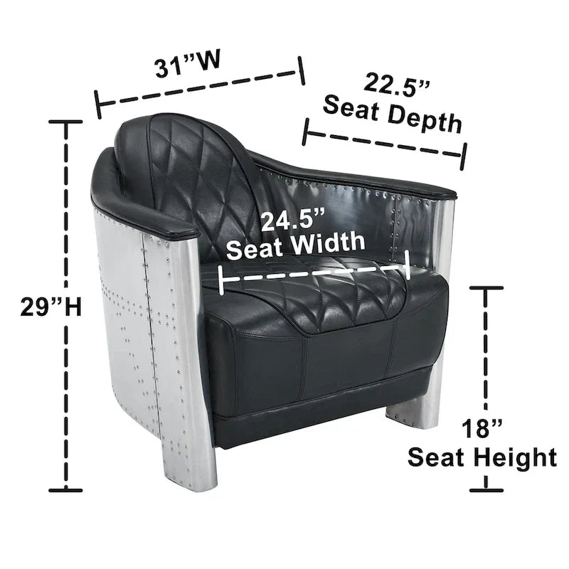 Fauteuil d'appoint Art Leon Industriel Rétro en Cuir pleine fleur et Aluminium