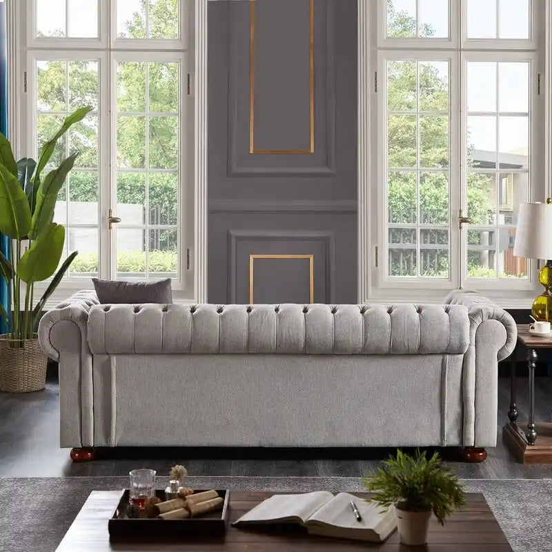 Canapé Chesterfield en tissu de lin