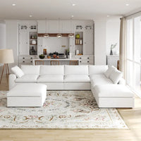 Canapé modulable en U 6 places en lin avec pouf, rembourré de duvet, grand confort, 160 pouces, combinaison libre