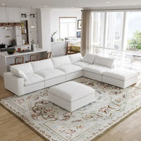 Canapé modulable en U 6 places en lin avec pouf, rembourré de duvet, grand confort, 160 pouces, combinaison libre