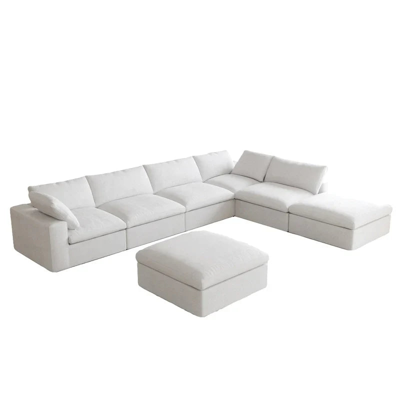 Canapé modulable en U 6 places en lin avec pouf, rembourré de duvet, grand confort, 160 pouces, combinaison libre