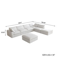 Canapé modulable en U 6 places en lin avec pouf, rembourré de duvet, grand confort, 160 pouces, combinaison libre