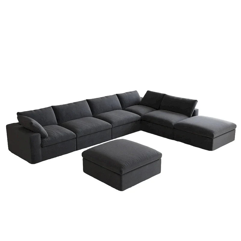 Canapé modulable en U 6 places en lin avec pouf, rembourré de duvet, grand confort, 160 pouces, combinaison libre