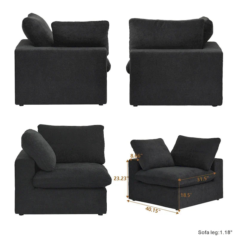 Canapé modulable en U 6 places en lin avec pouf, rembourré de duvet, grand confort, 160 pouces, combinaison libre
