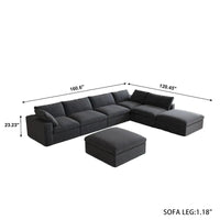 Canapé modulable en U 6 places en lin avec pouf, rembourré de duvet, grand confort, 160 pouces, combinaison libre