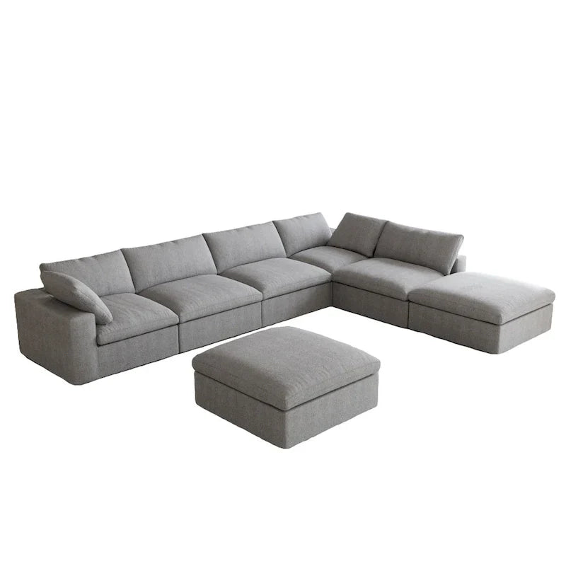 Canapé modulable en U 6 places en lin avec pouf, rembourré de duvet, grand confort, 160 pouces, combinaison libre