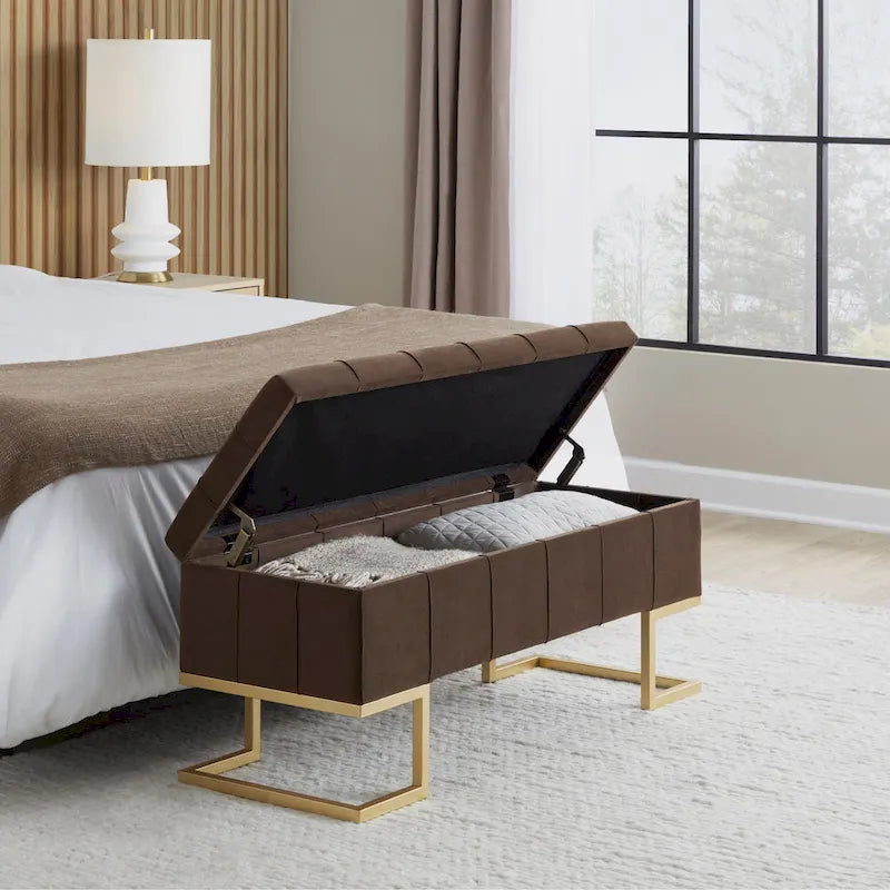 Silver Orchid Crossgar banc de rangement en velours avec couvercle basculant