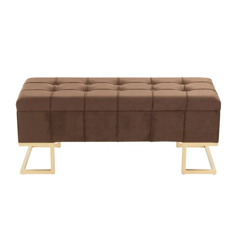 Silver Orchid Crossgar banc de rangement en velours avec couvercle basculant