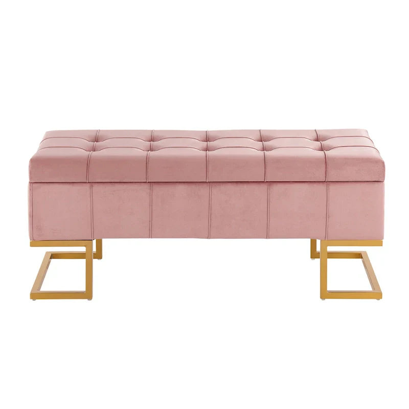 Silver Orchid Crossgar banc de rangement en velours avec couvercle basculant