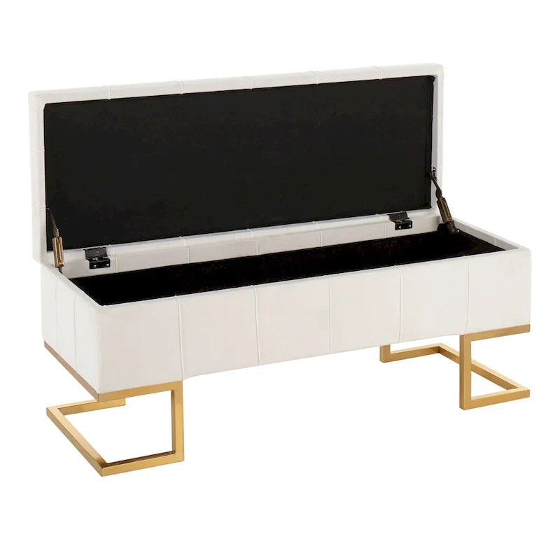 Silver Orchid Crossgar banc de rangement en velours avec couvercle basculant