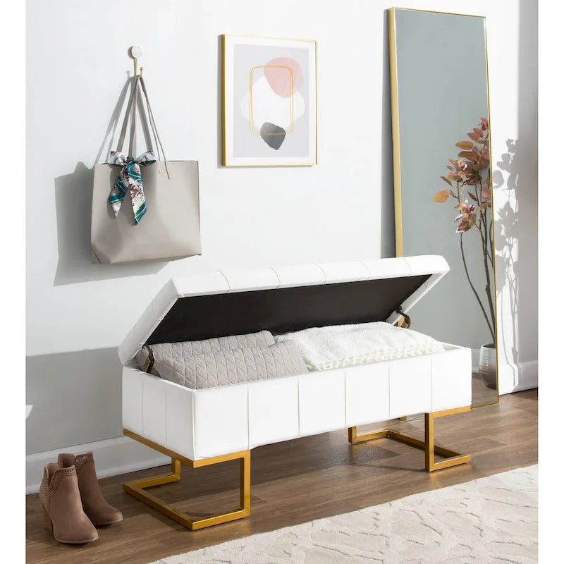 Silver Orchid Crossgar banc de rangement en velours avec couvercle basculant