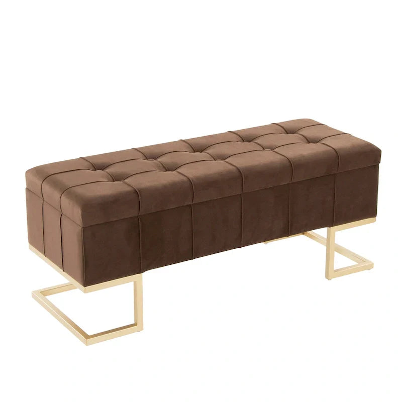 Silver Orchid Crossgar banc de rangement en velours avec couvercle basculant