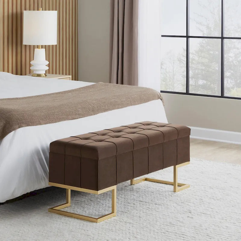 Silver Orchid Crossgar banc de rangement en velours avec couvercle basculant