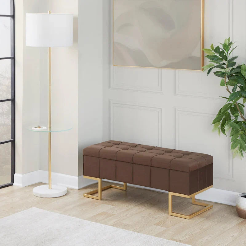 Silver Orchid Crossgar banc de rangement en velours avec couvercle basculant