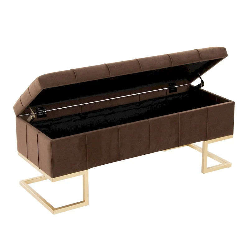 Silver Orchid Crossgar banc de rangement en velours avec couvercle basculant