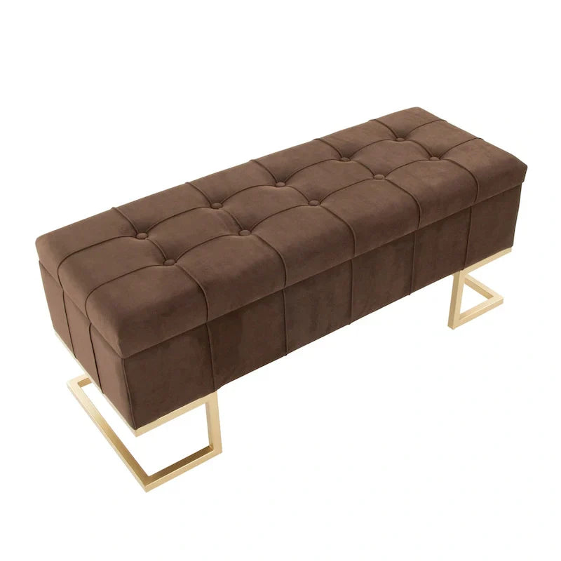 Banc de rangement en velours Silver Orchid Crossgar avec couvercle à charnière