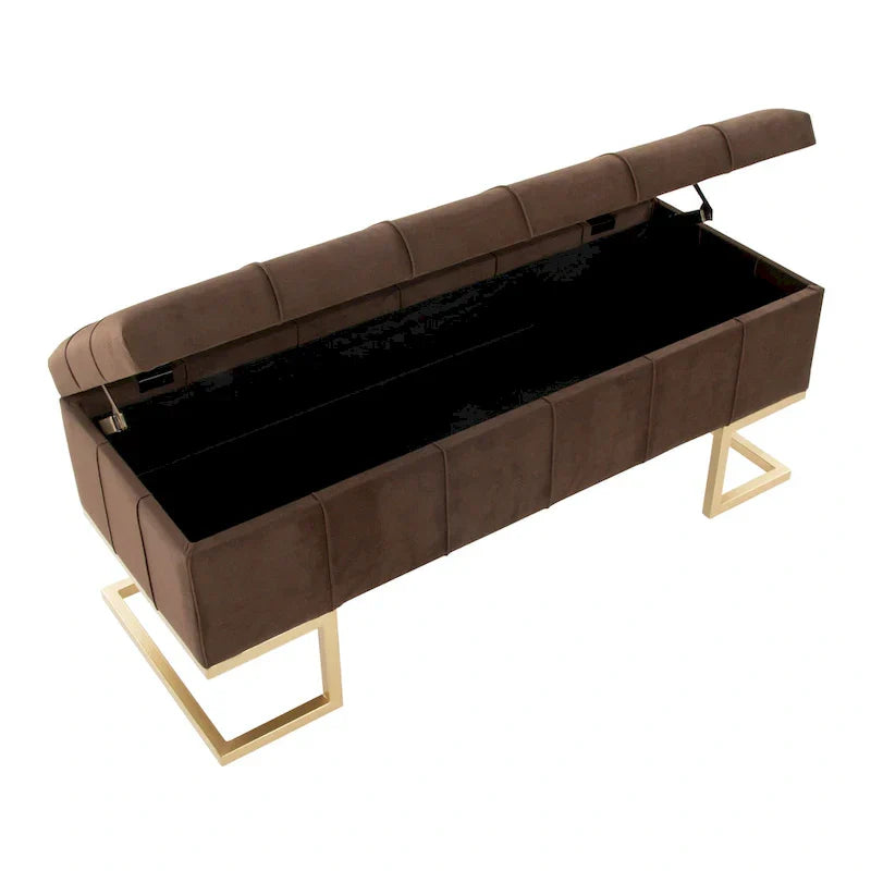 Silver Orchid Crossgar banc de rangement en velours avec couvercle basculant