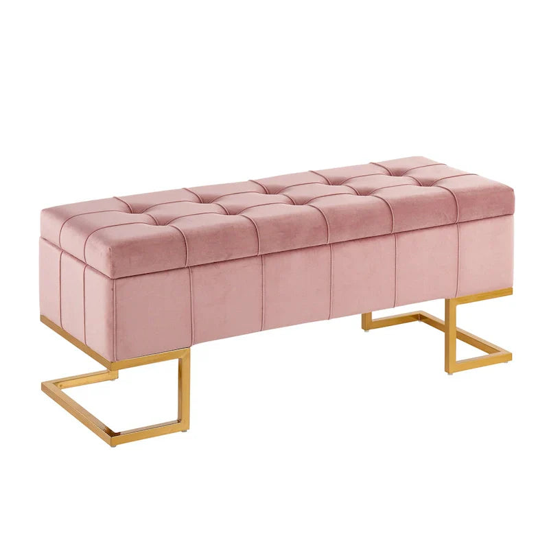 Banc de rangement en velours Silver Orchid Crossgar avec couvercle à charnière