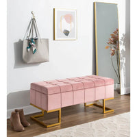 Banc de rangement en velours Silver Orchid Crossgar avec couvercle à charnière