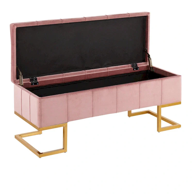 Silver Orchid Crossgar banc de rangement en velours avec couvercle basculant