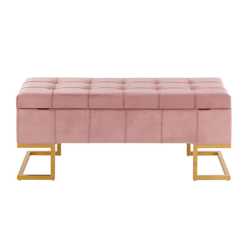 Silver Orchid Crossgar banc de rangement en velours avec couvercle basculant