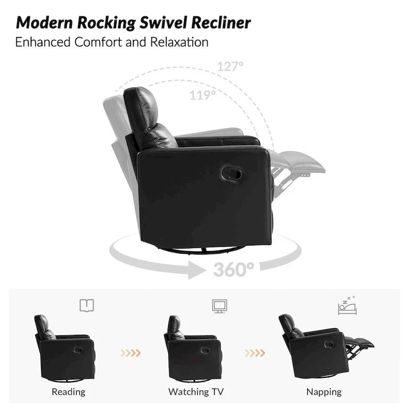 Fauteuil Inclinable Pivotant à Bascule Moderne Josefa en Cuir Véritable par Hulala Home