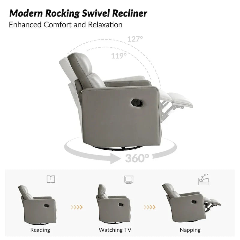 Fauteuil Inclinable Pivotant à Bascule Moderne Josefa en Cuir Véritable par Hulala Home