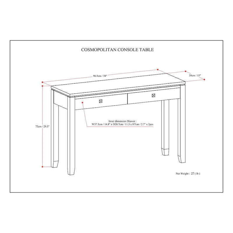 WYNDENHALL Essex Table console/table de canapé contemporaine en BOIS MASSIF de 38 pouces de large - 38 pouces de large
